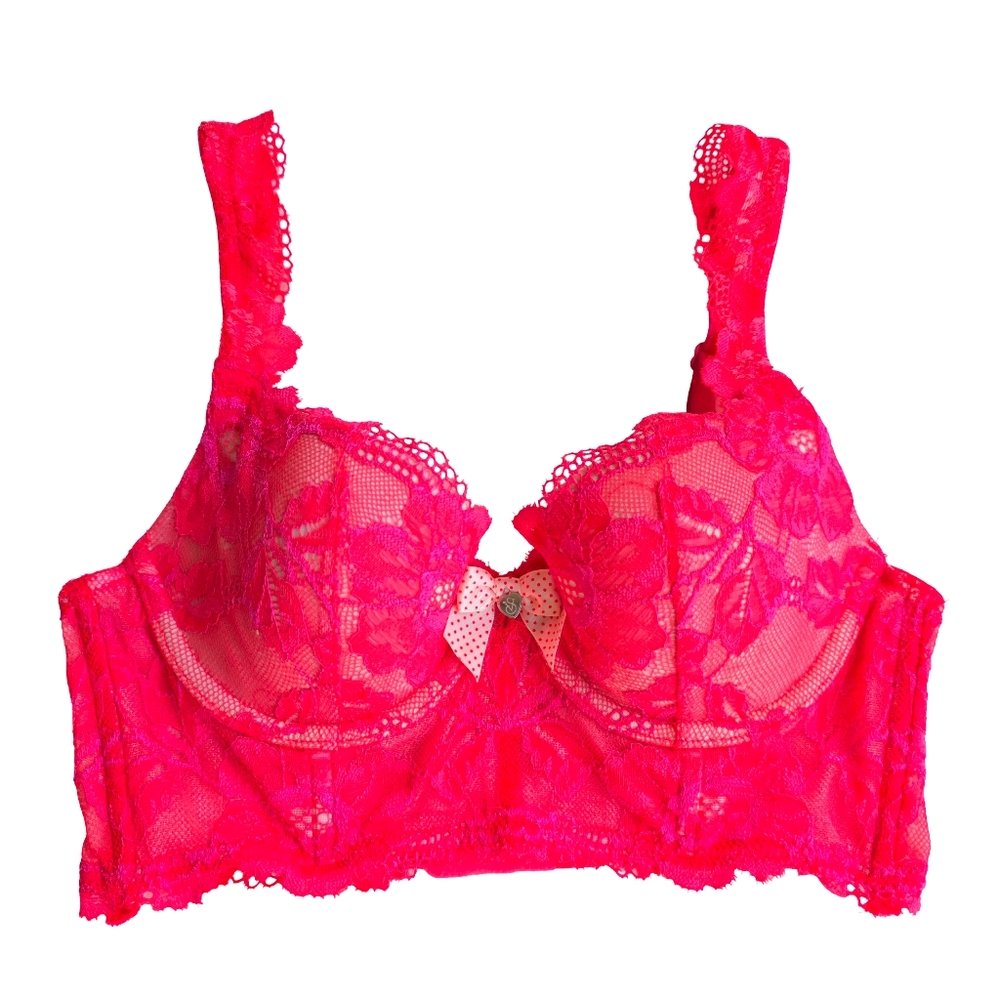 Victoria's Secret Lace Hot Pink Lined Demi Body by Victoria Corset Bra Sz 32B